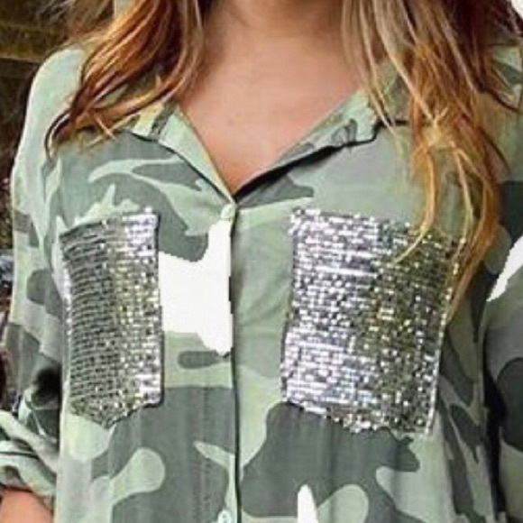 NEW! Camo print /long sleeve/ stylish sequin pockets/ cover up/ duster / dress - Picture 3 of 6